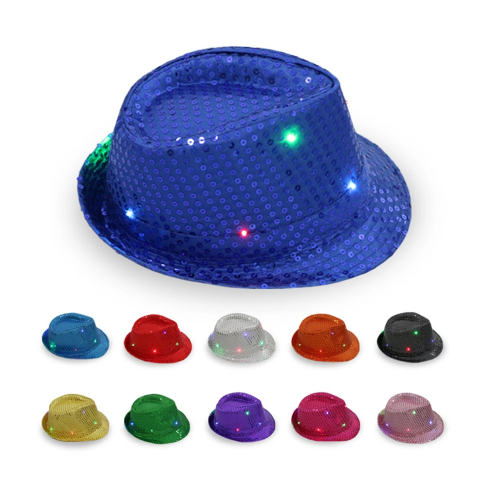 Unisex Flashing LED Hat Jazz Hats for Adult with Glitter Sequins for Party Costume (Black)