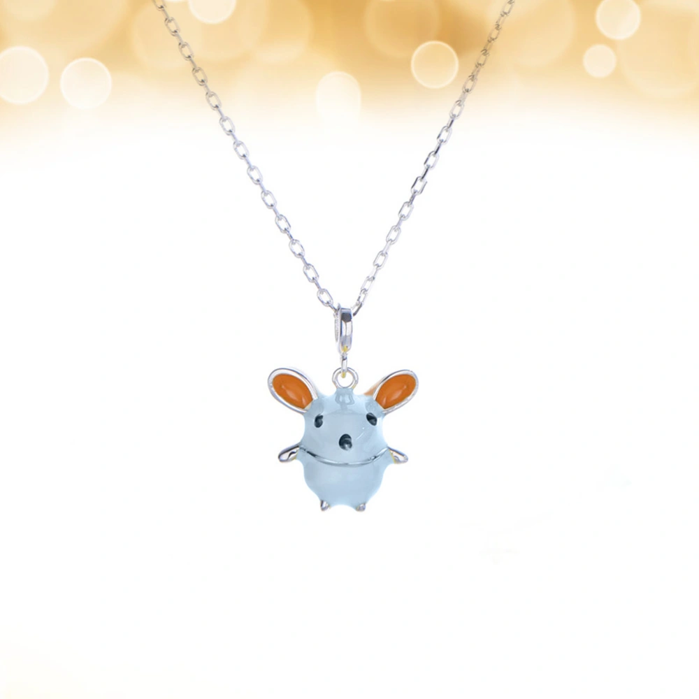 1PC Cartoon Mouse Necklace Chinese Zodiac Pendant Neck Chain for Women Lady (Blue)