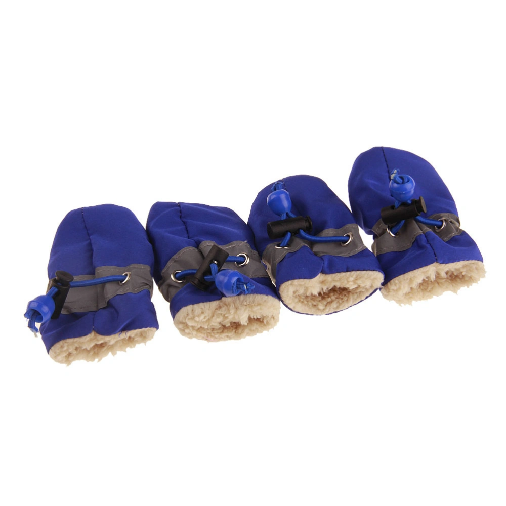 4pcs Anti-skid Pet Shoe Rain Boots Dog Foot Cover Thick Plush Dog Boots Paw Protector Sole Pet Shoes (Blue Size 4）