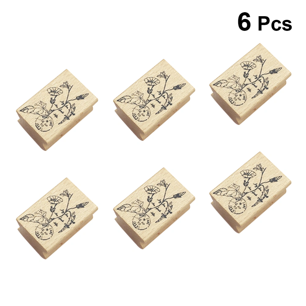 6pcs DIY Wooden Stamps Vintage Plants Seal Stamp for Scrapbooking Craft Diary (Random Delivery)