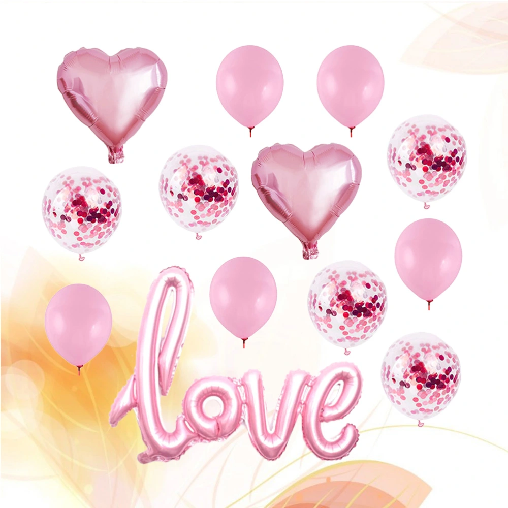 13pcs Love Decor Balloon Shining Latex Balloons for Valentine's Day Festival Party (1pcs Love Balloon, 2pcs 18 Inch Loving Heart Balloons, 5pcs 12 Inch Latex Balloons, 5pcs 12inch Shining Balloons, Pink)