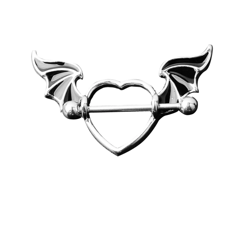 1pc Electroplating Breast Ring Piercing Rings Piercing Jewelry Angel Heart Wings Shape for Women (Silver)