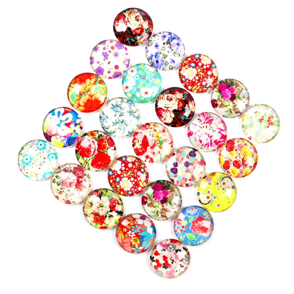 50Pcs Round Flower Pattern Time Glass Decals DIY Jewelry Material Decorative Glass Stickers for Earring (4x0.94 cm)