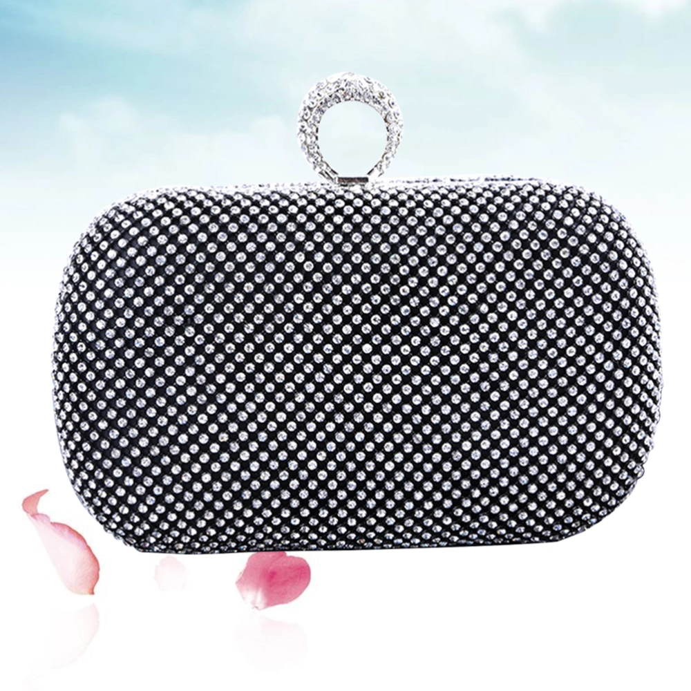 Creative Finger Ring Evening Bag Rhinestone Handbag Handmade Mini Purse Bag for Women (Black)