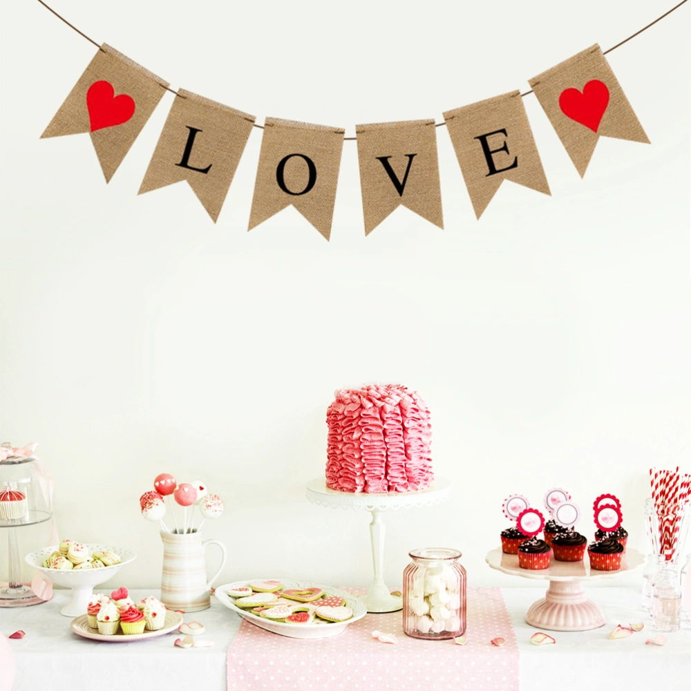 Burlap Banner Romantic Pull Flag Hanging Bunting Decoration Party Supplies for Wedding Valentine's Day (MB32)