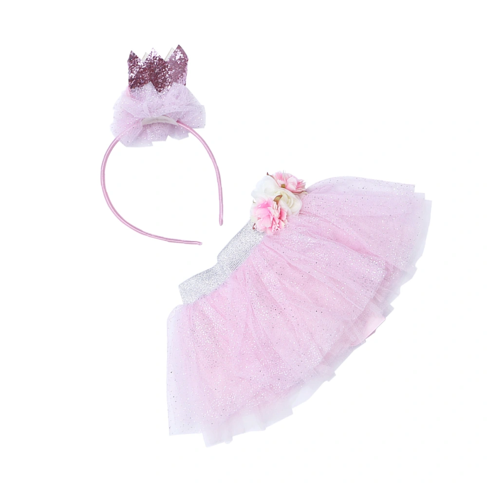 Baby Tutu Skirt and Headband Set Beautiful Mesh Skirt Performance Costume for Girls Tollders (Pink)