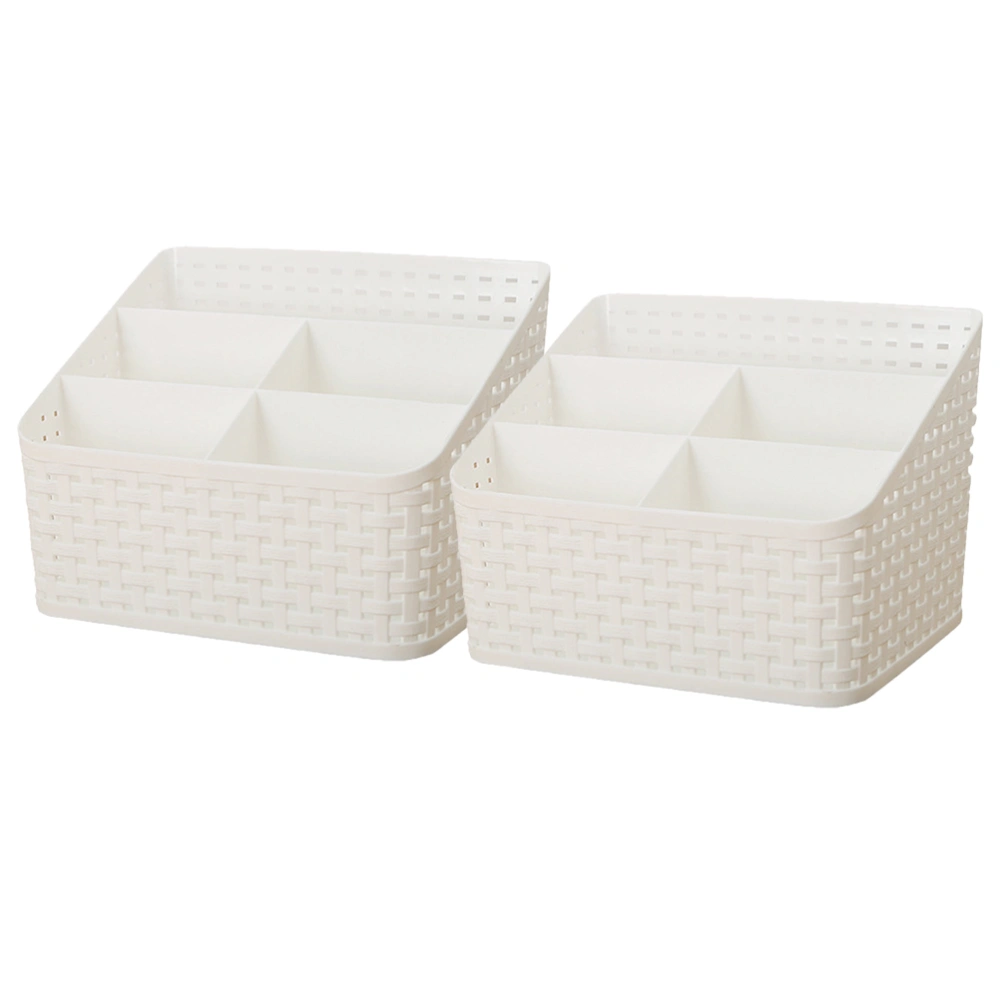 2PCS Cosmetic Storage Box Plastic Sundries Holder Jewelry Storing Desktop Organizer for Home Office (White)