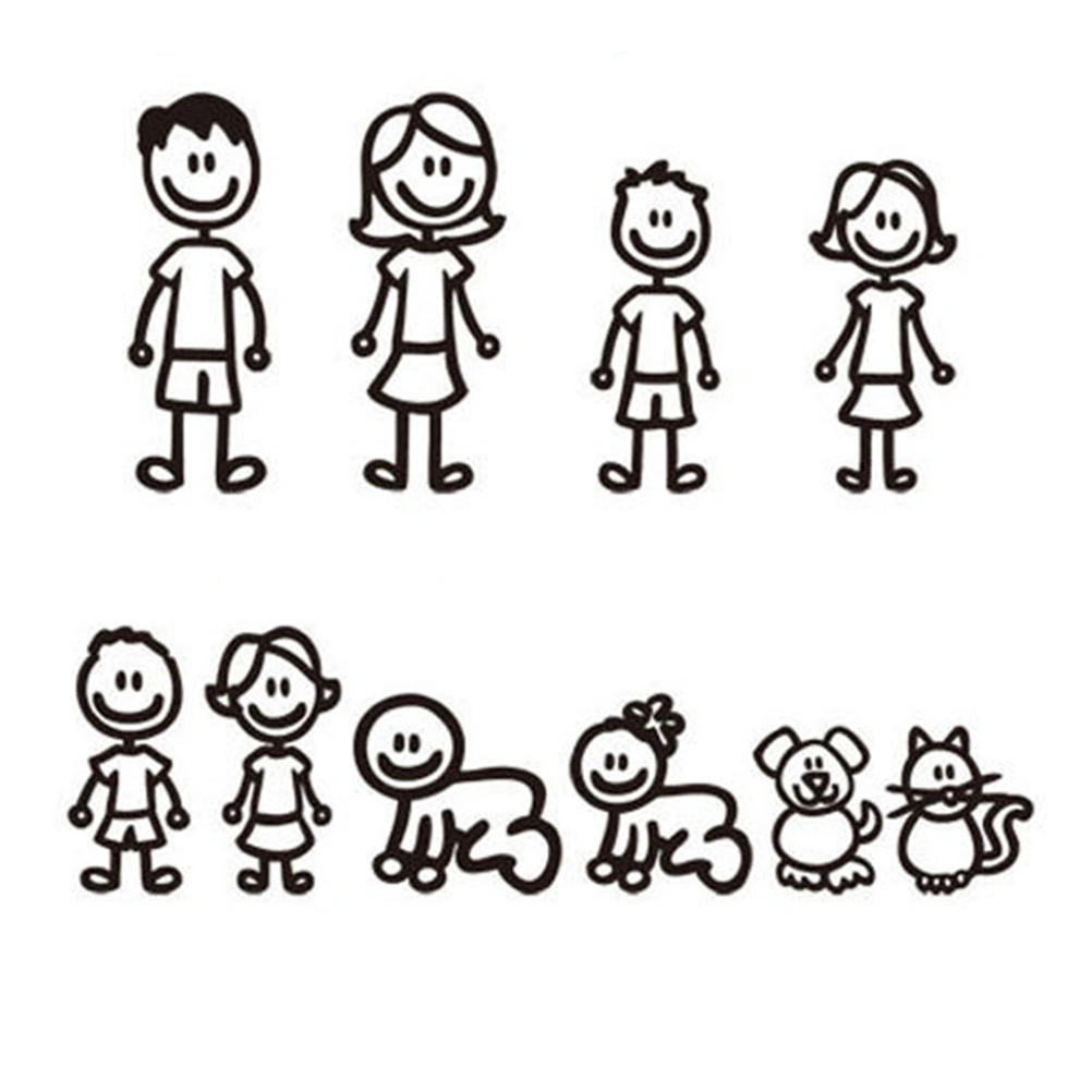 10pcs Stick Figure My Family Car Stickers with Pet Car Decal Sticker for Windows Bumper (Black)