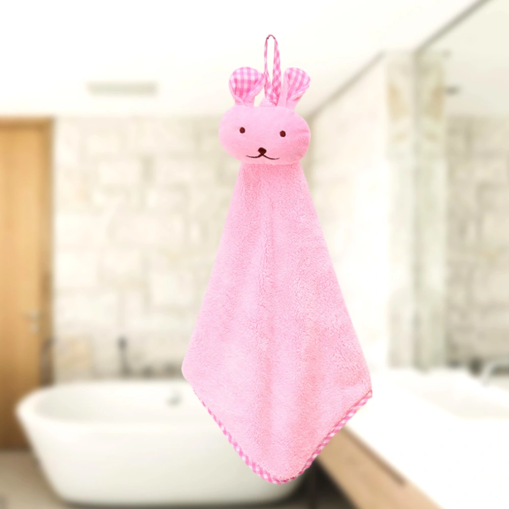 Hanging Hand Towels Rabbit Towels Thicken Coral Fleece Fast Dry Dish Wipe Cloth for Home Kitchen Bathroom(Pink)