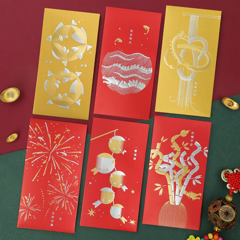 6pcs Red Envelopes The Year Of Dragon Celebrating Red Packets New Year Money Bags (Mixed Style)