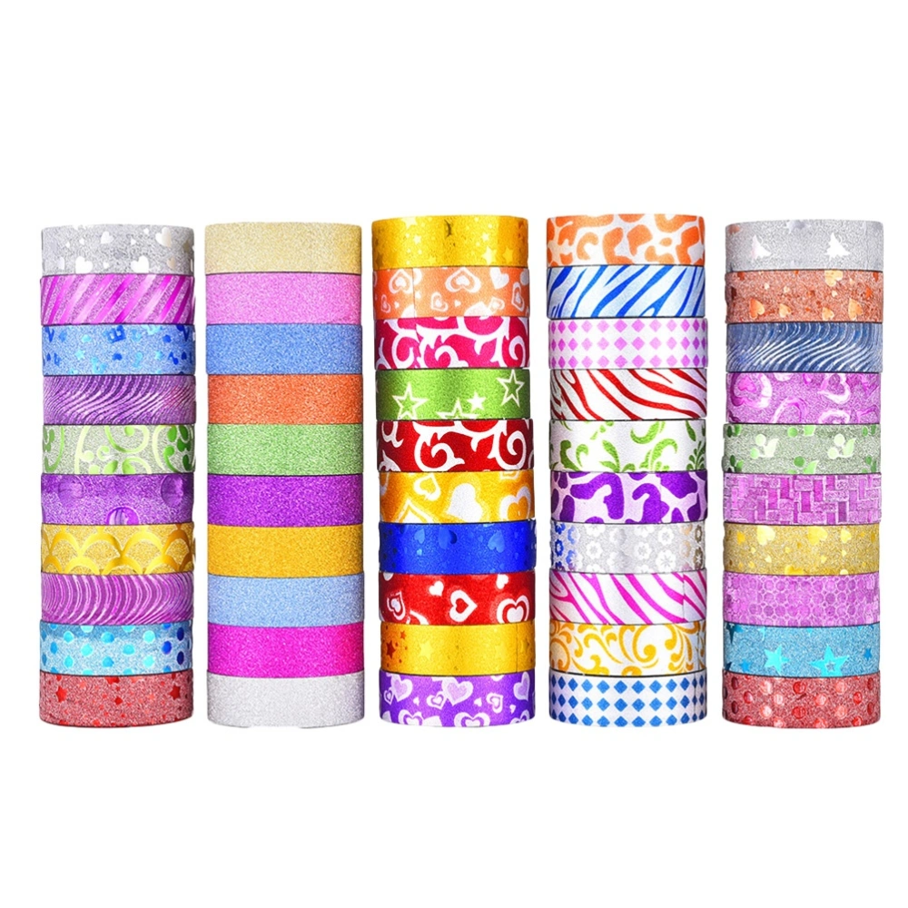 50pcs Glitter Gold Paper Tape for Wedding Christmas Scrapbook Decoration DIY Adhesive Tape Floral Gift Box Package Ribbon(Mixed Style)