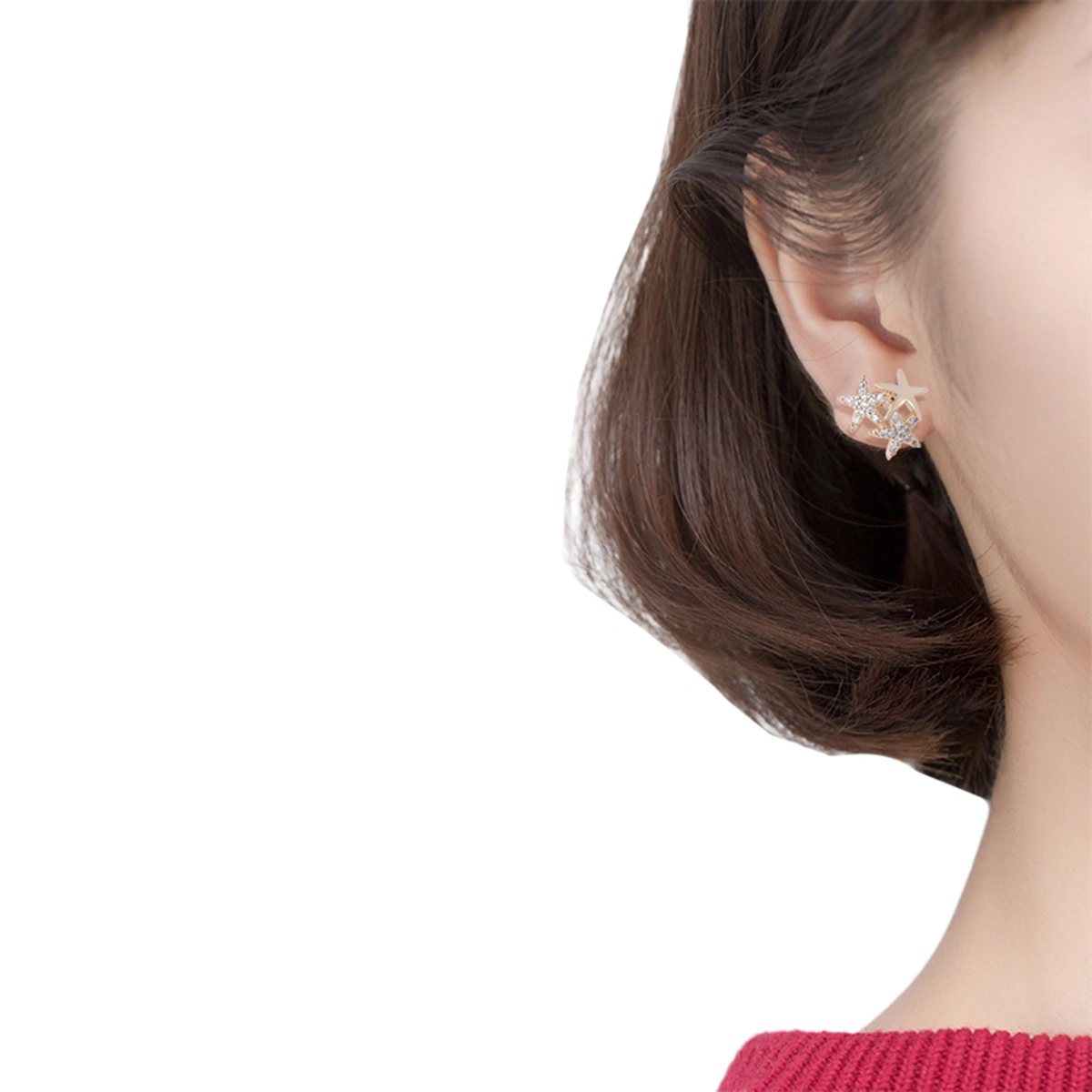 1 Pair of Simple Zircon Five-Pointed Star Ear Stud Fashionable Earrings Decorative Ear Jewelry for Woman