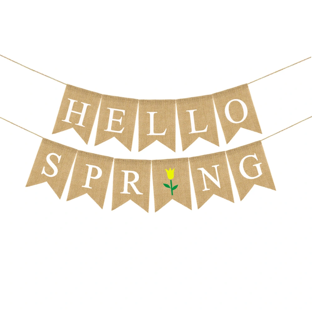 HELLO SPRING Letters Bunting Banner Decorative Colorful Linen Burlap Banner Swallowtail Flag Party Supplies