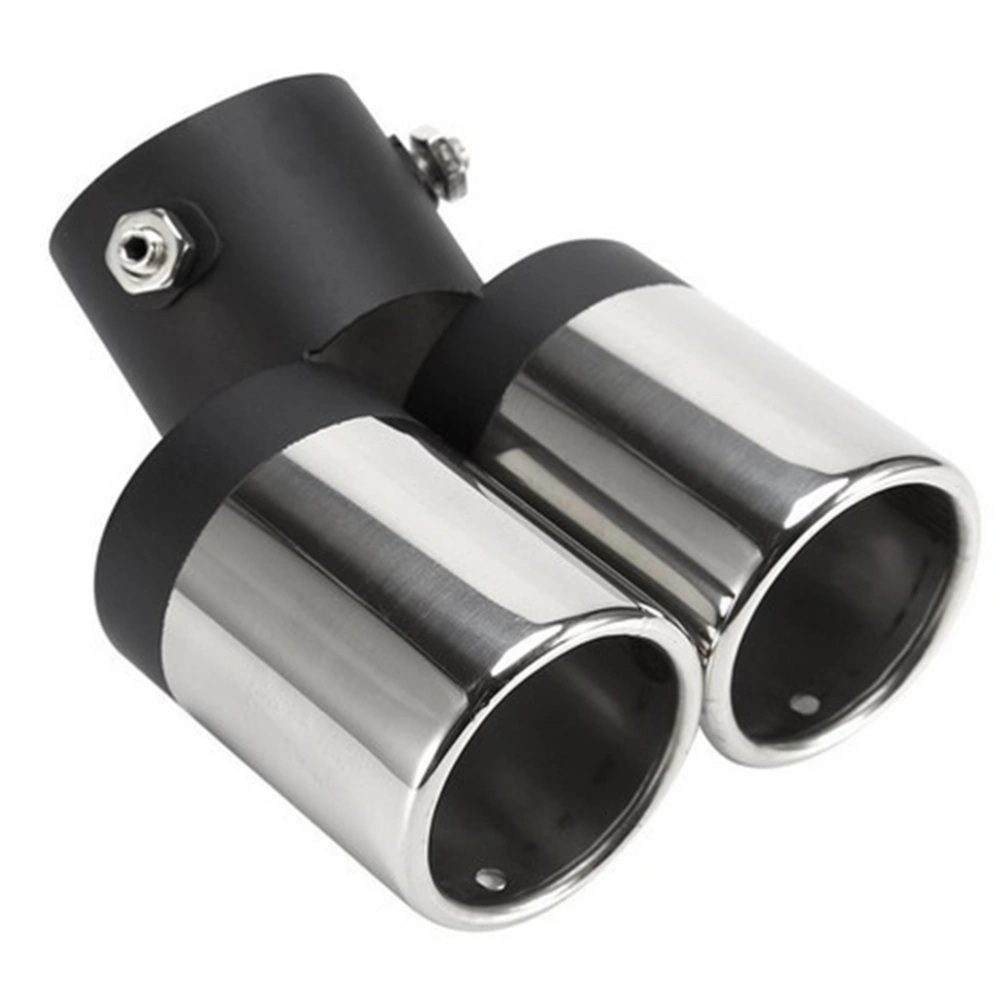 Silver Color Double Outlets Stainless Steel Tailpipe Exhaust Muffler Tail Pipe Tip Cover (Curved Style)