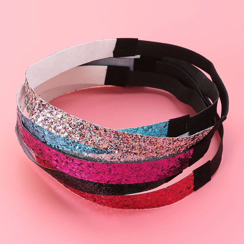 6pcs Fashion Glitter Hair Band Children Elastic Headband Hair Accessories Headwear(Silver + Blue + Rose Red + Purple + Black + Seven Colors)