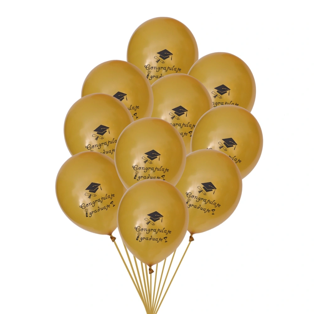 10pcs Graduation Balloon Printing Decor Balloon for Graduate Student Party (Golden)