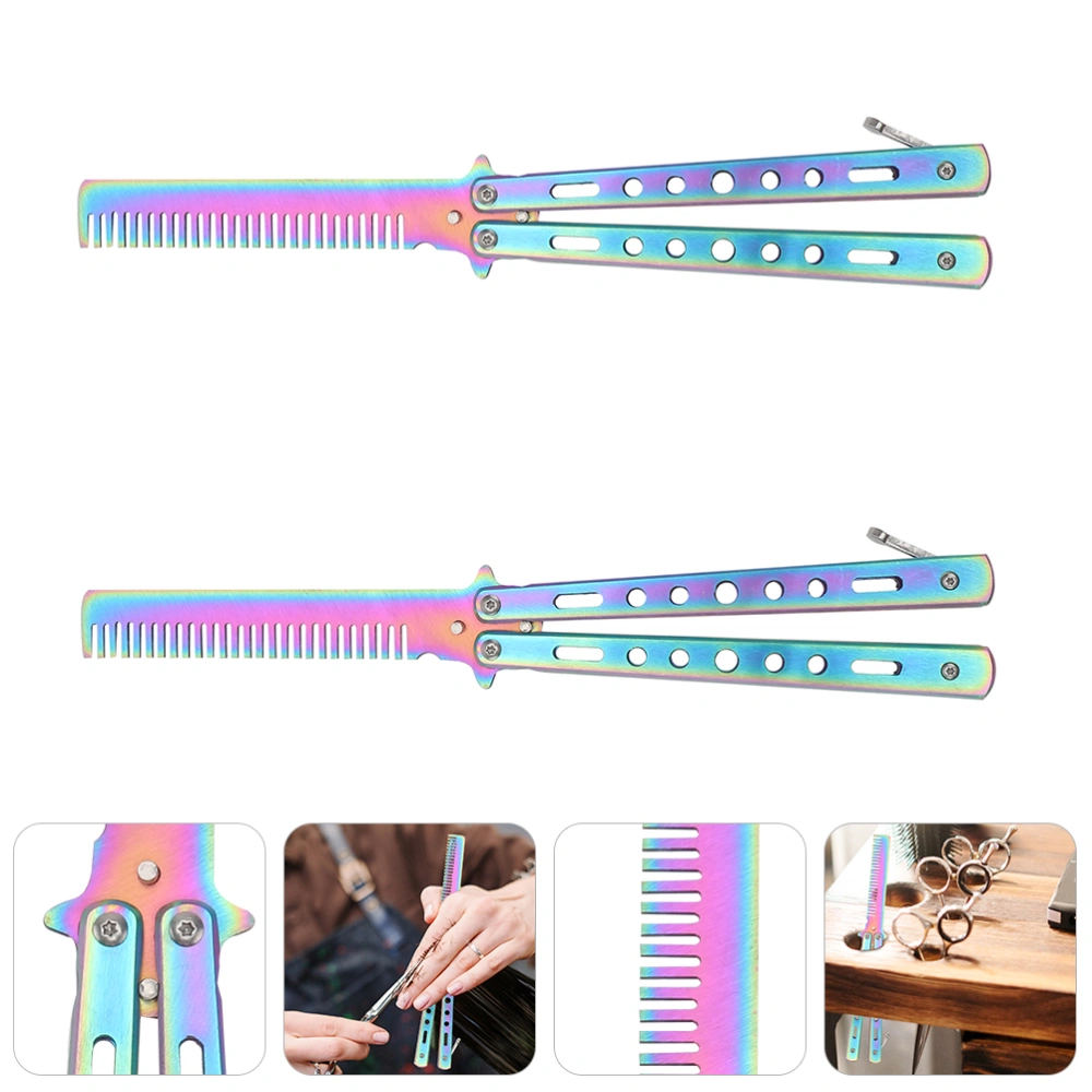 2pcs Durable Foldable Hair Comb Stainless Steel Training Butterflies Comb