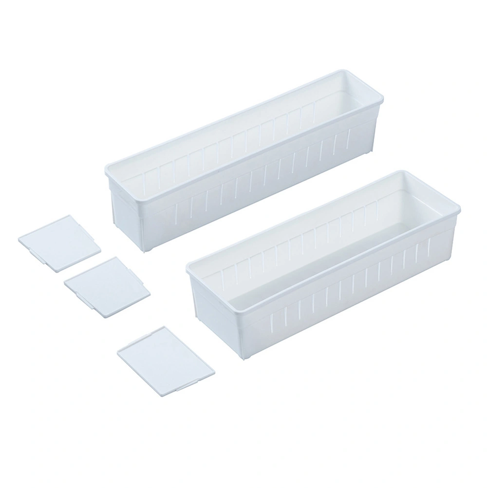 2pcs Drawer Plastic Sorting Organizer Storage Box Compartment Storage Case (White)