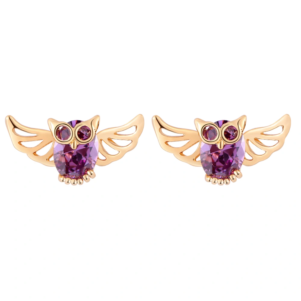 Women Earrings Stylish Owl Shape Hollow out Electroplating Zircon Ear Rings Jewelry Decor for Girls (Purple)