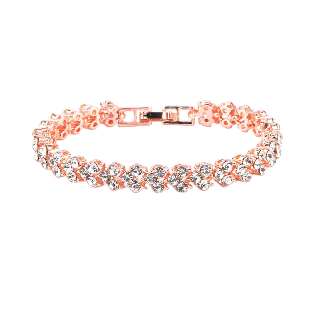 Fashion Roman Bracelets Full Rhinestone Bracelet Crystal Jewelry Bangles Gifts (Rose Gold)