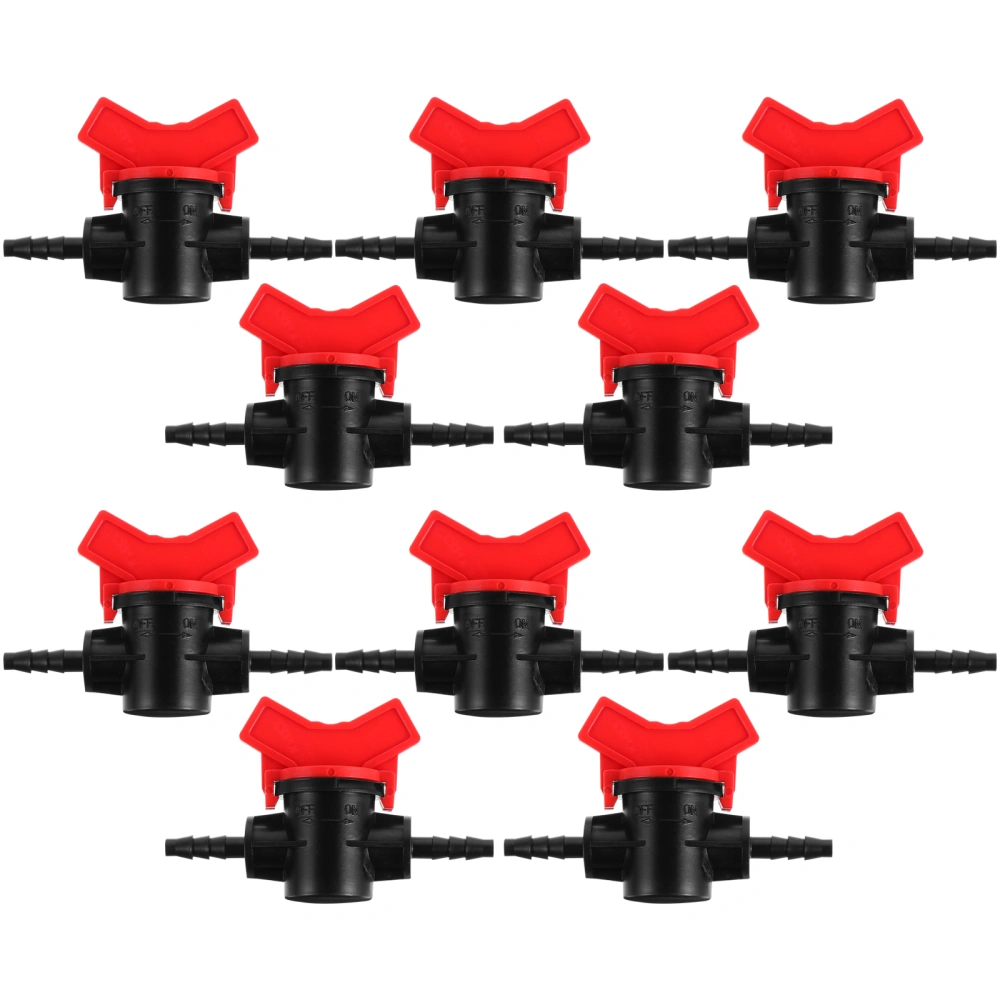 10pcs Ball Valves Hose Barbed Tube Connectors Garden Irrigation Fittings (Red)