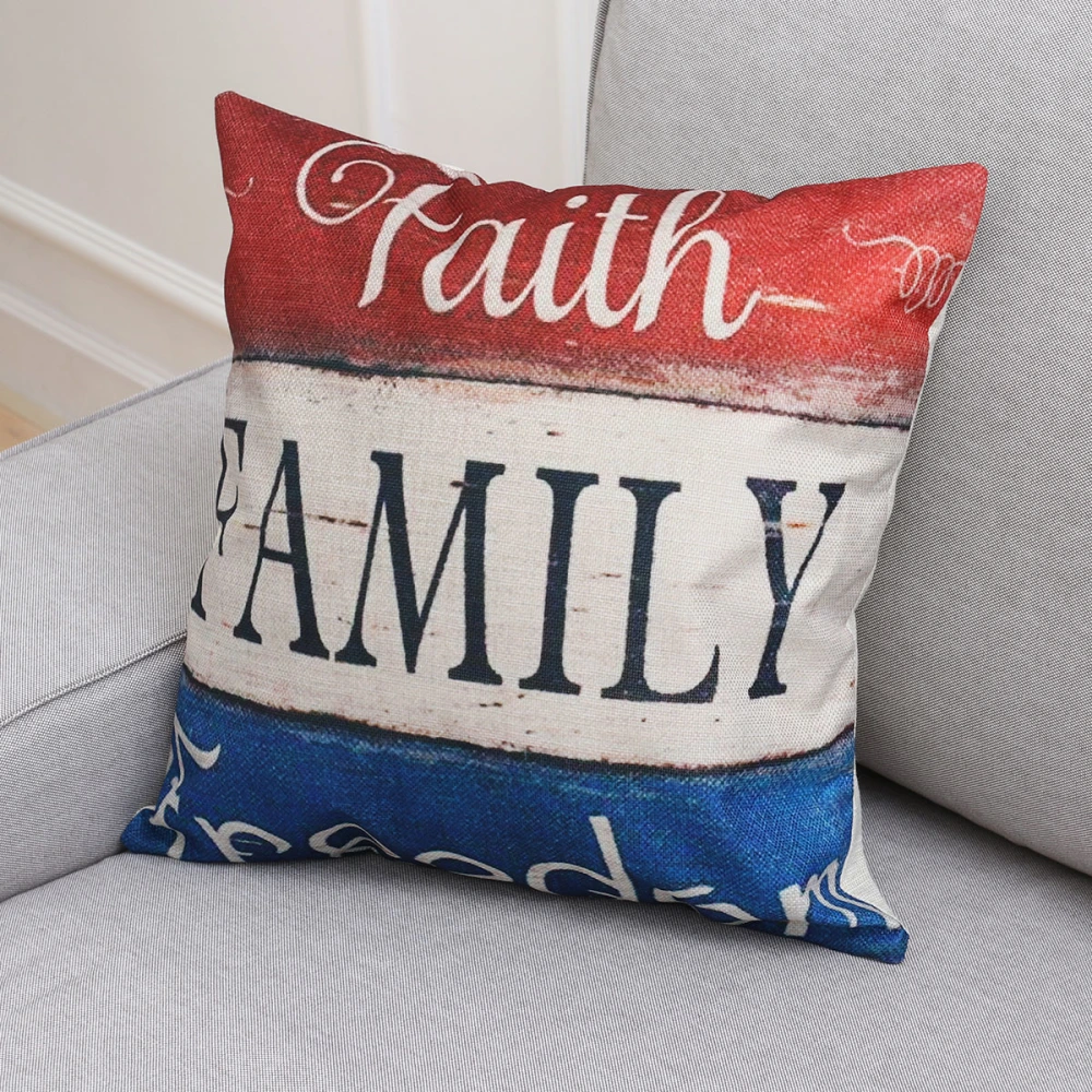 45X45CM Linen American Retro Pillow Case Cushion Cover for Home Sofa Coffee Library(Faith FAMILY Freedom)