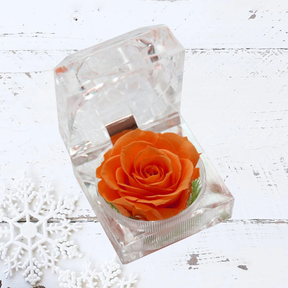 1Pcs Preserved Flower Eternity Rose Never Withered Rose Gift for Valentine's Day Birthday and Anniversary with Drawer Gift Box (Orange)