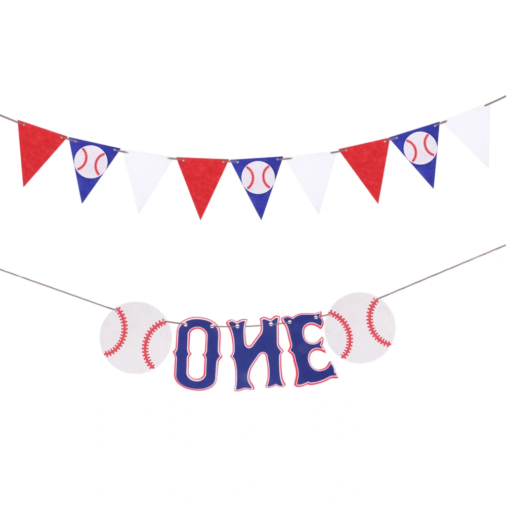 Baseball Themed Party Banner Colored ONE Letter Pattern and Triangle Garland Decoration Hanging Banner for Home Bar Window