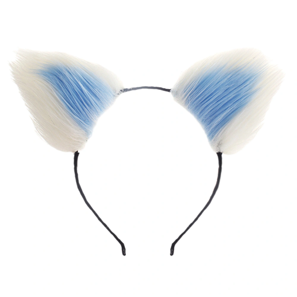 Ear Design Plush Hair Clip Role Play Costume Party Dressed Up Bunny Cat Girl for Decoration Use (White and Blue)