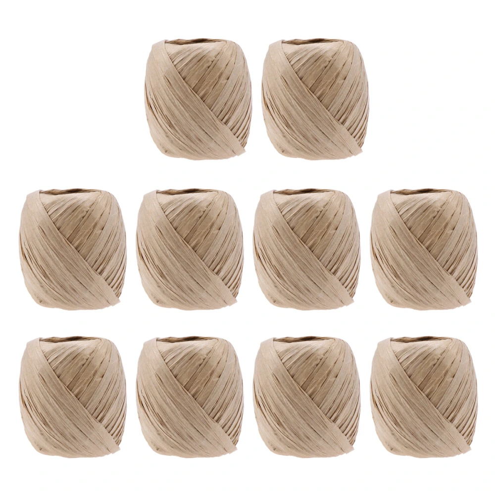 10pcs Roll Natural Raffia Straw String for DIY Crafts Gift Packaging Artworks (Coffee)