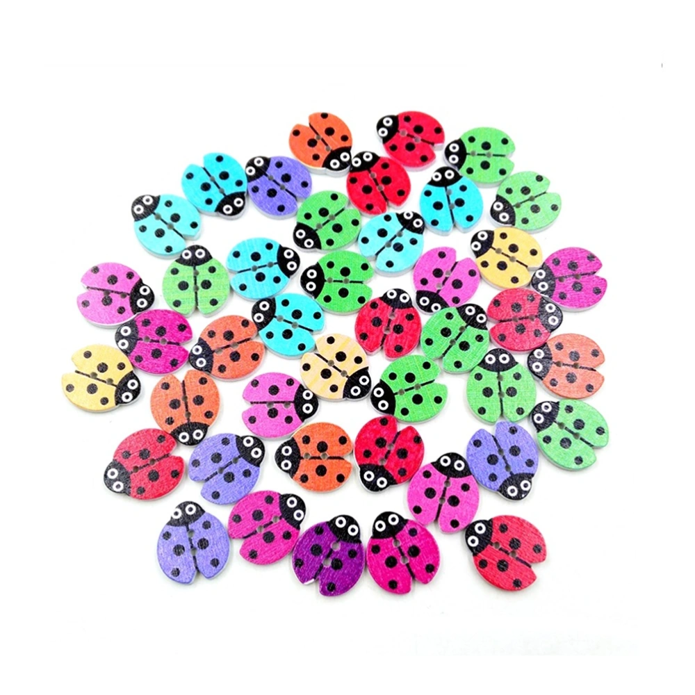 100 Pcs Wooden Buttons Mixed Cartoon Ladybug Shape 2 Holes Button Sewing Craft Scrapbooking DIY Buttons (Picture 1)