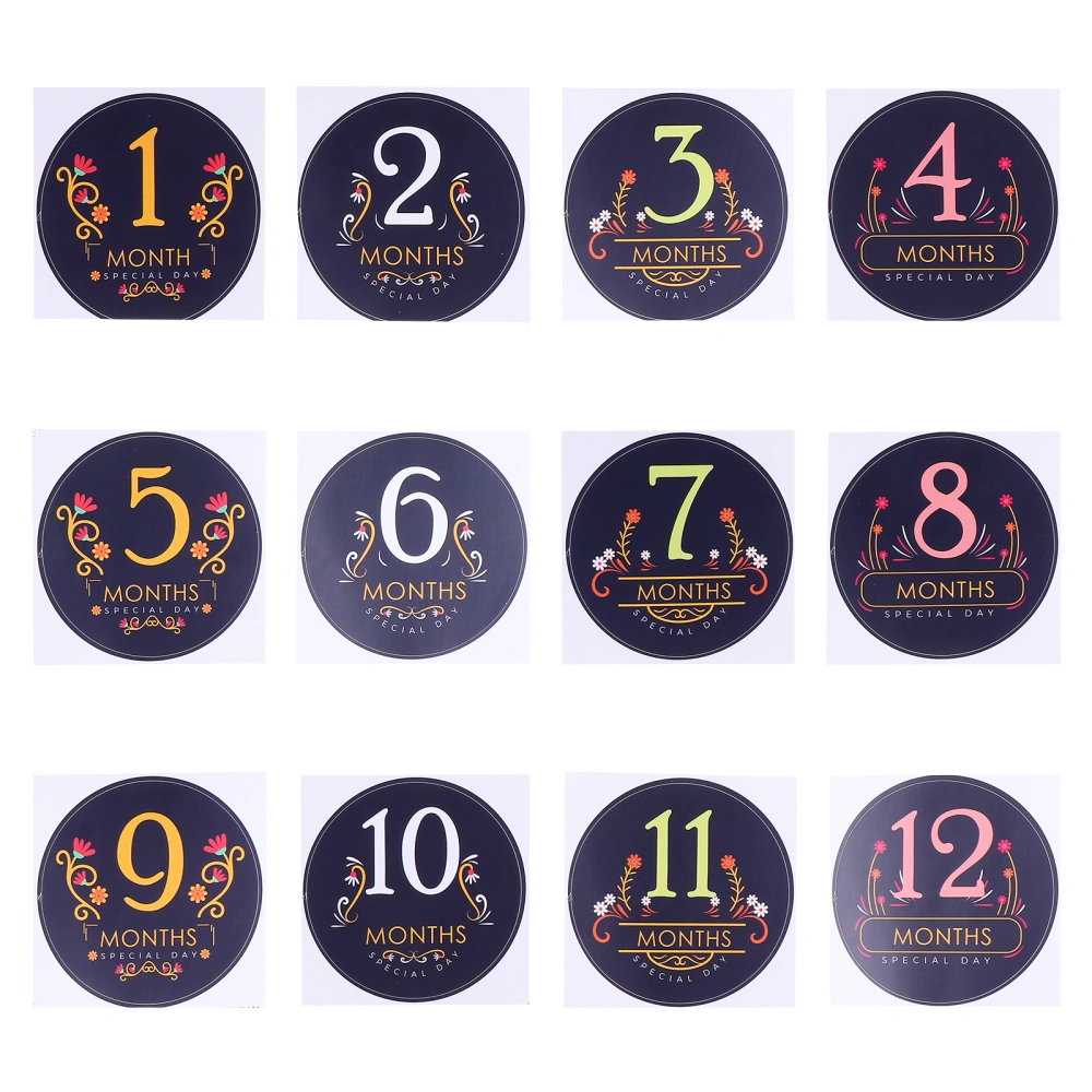 12pcs Baby Monthly Milestone Stickers Photo Props Newborn Paper Decals