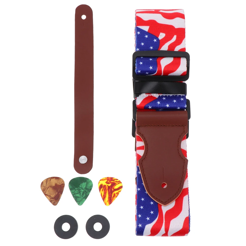 1 Set 7Pcs Fashion Guitar Accessory Set Guitar Strap Plectrum Head Strap Mat Set