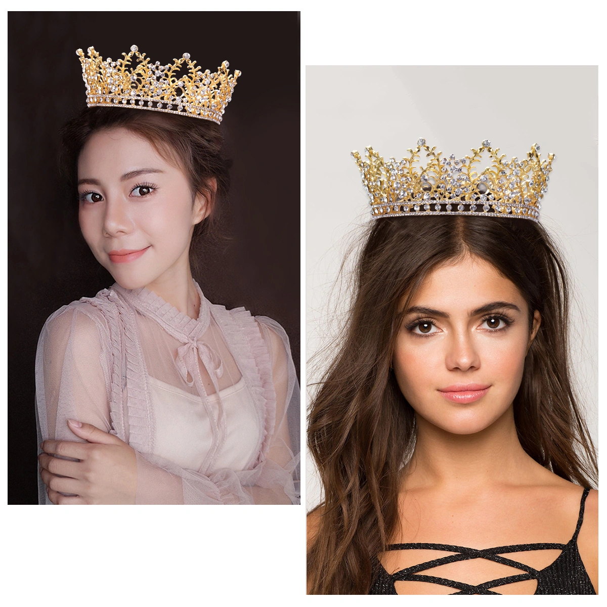 FRCOLOR Vintage Crystal Rhinestone Bridal Crown Bling Crystal Queen Tiara with Side Comb Glittering Jewelries Decoration for Wedding Engagement (Gold)