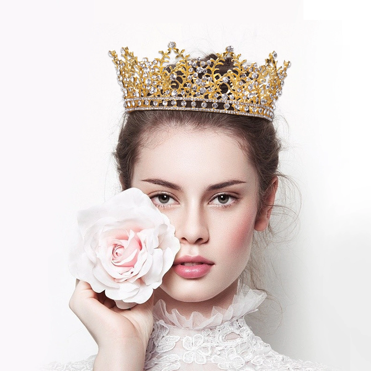 FRCOLOR Vintage Crystal Rhinestone Bridal Crown Bling Crystal Queen Tiara with Side Comb Glittering Jewelries Decoration for Wedding Engagement (Gold)