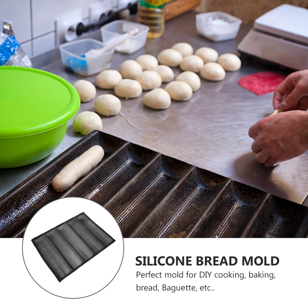 Silicone Breathable Non-stick Hot Dog Bread Mold Baking Gadget Baking Supplies for Bread Making (Black)