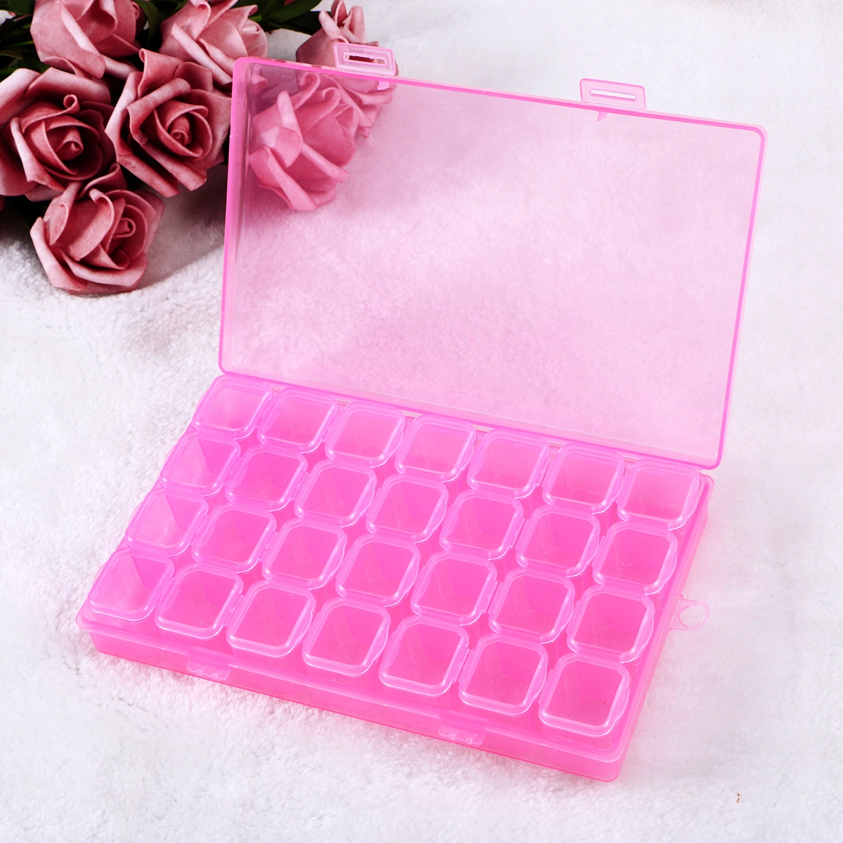 28 Compartments Nail Art Jewelry Bead Container Empty Storage Box Case Holder Nail Art Organizer (Pink)