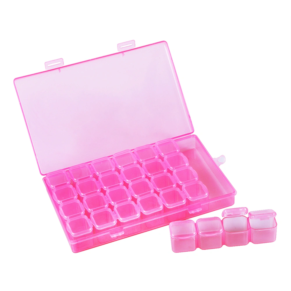 28 Compartments Nail Art Jewelry Bead Container Empty Storage Box Case Holder Nail Art Organizer (Pink)