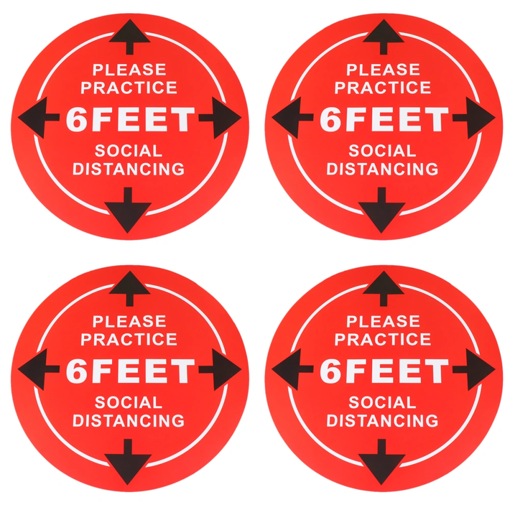 4 Pcs PVC Floor Sign Round Sticker Back-adhesive Keeping Distance Warm Reminder Waterproof Floor Decal for Outside Market Public Office (Red)