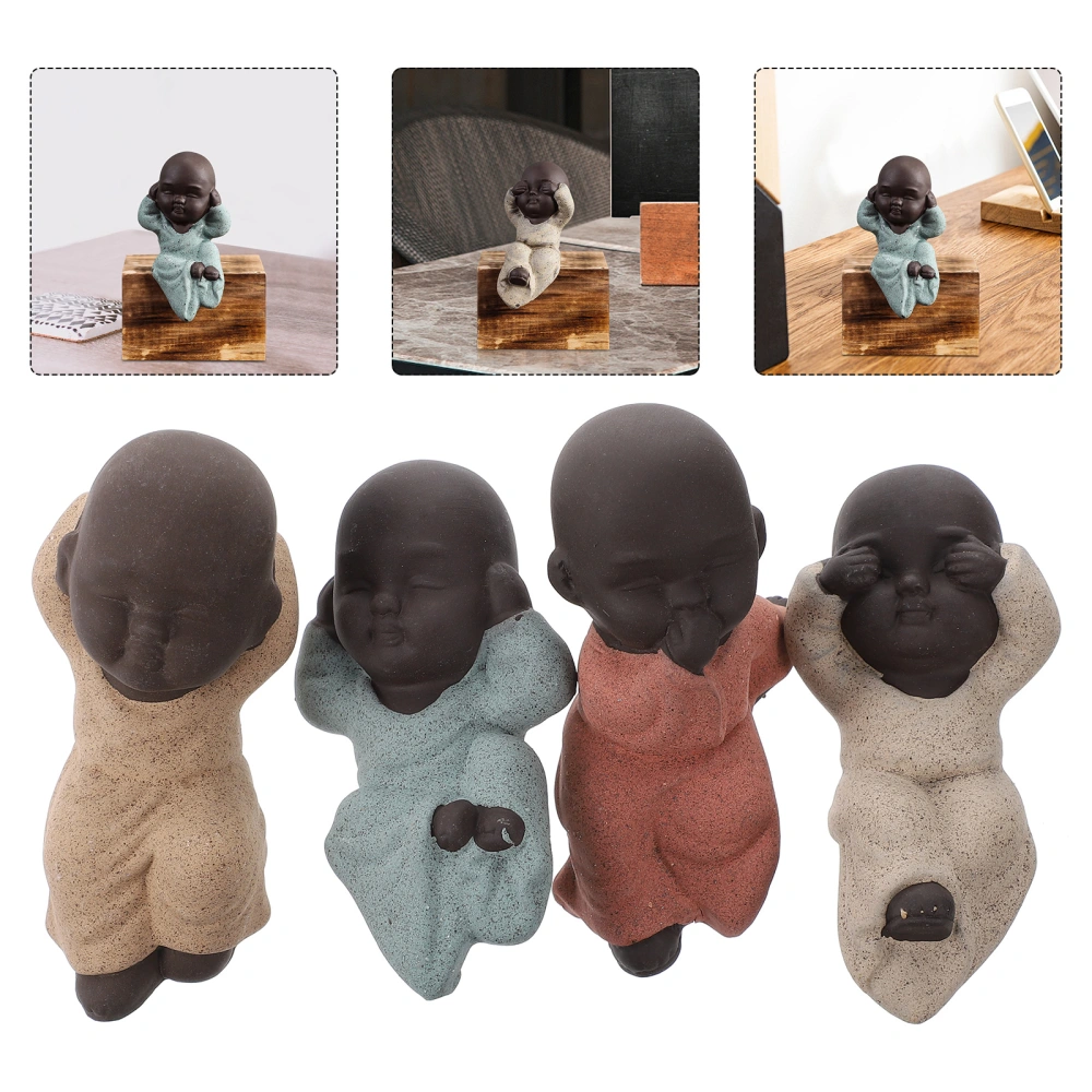 4Pcs Zen Monk Desk Tabletop Decoration Buddha Ornament Meditation Adornment