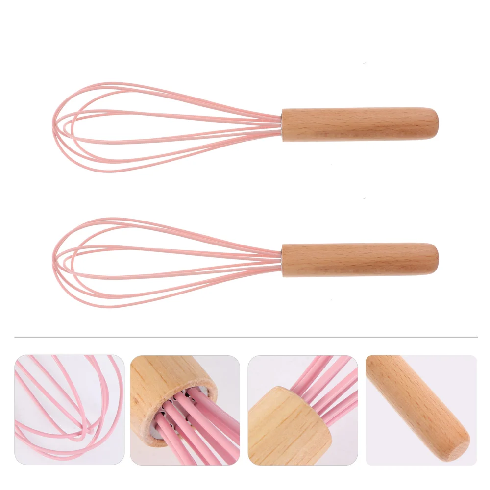 2pcs Egg Whisk Manual Egg Frother Egg Mixer Wood Handle Kitchen Gadgets for Home (Random Color)