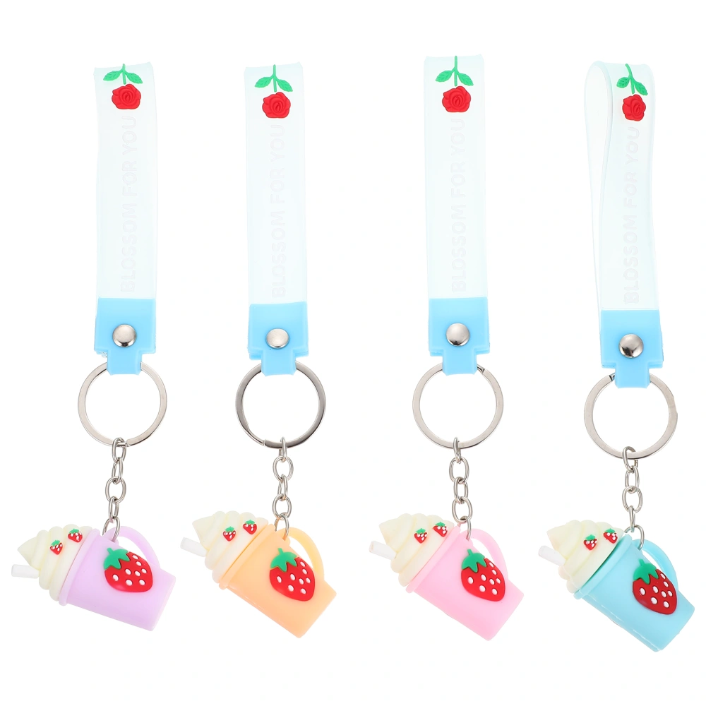 4pcs Ice Cream Cup Design Keychain Simulation Milk Tea Cup Charm Bag Hanging Pendants