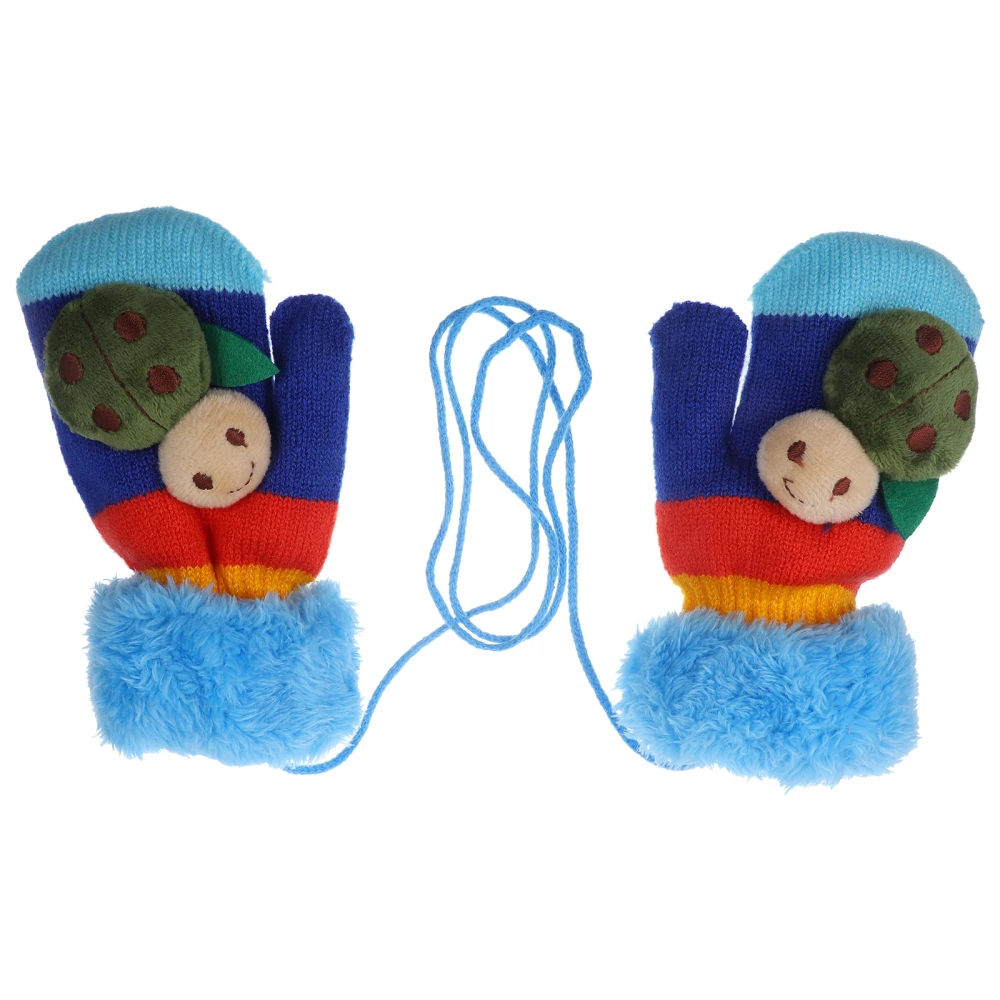 1 Pair Kids Children Cartoon Winter Plush Warm Mittens Gloves with String