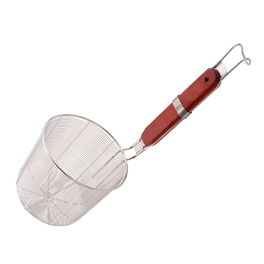 Stainless Steel Strainer Basket Wooden Handle Wire Mesh Food Skimmer Kitchen Sieve for Pasta Dumpling Noodle (14cm)