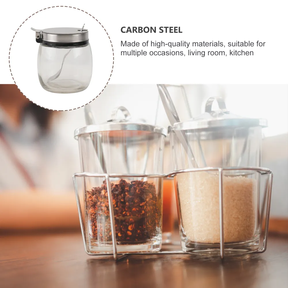 2PCS Spice Jars Round Glass Condiment Jars Container Salt Shakers with Stainless Steel Lid and Spoon