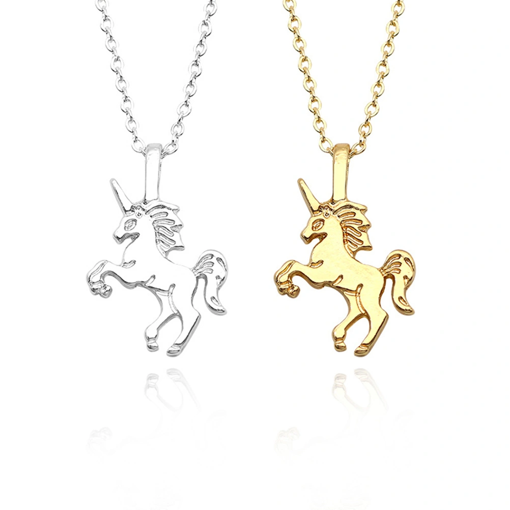 Women Necklace Stylish Simple Hollow out Unicorn Shape Necklace (Silver)