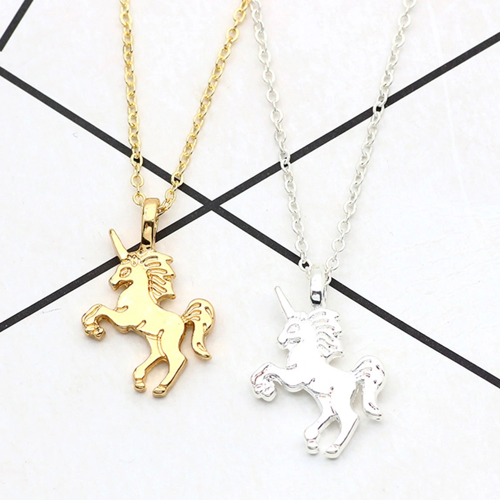 Women Necklace Stylish Simple Hollow out Unicorn Shape Necklace (Silver)