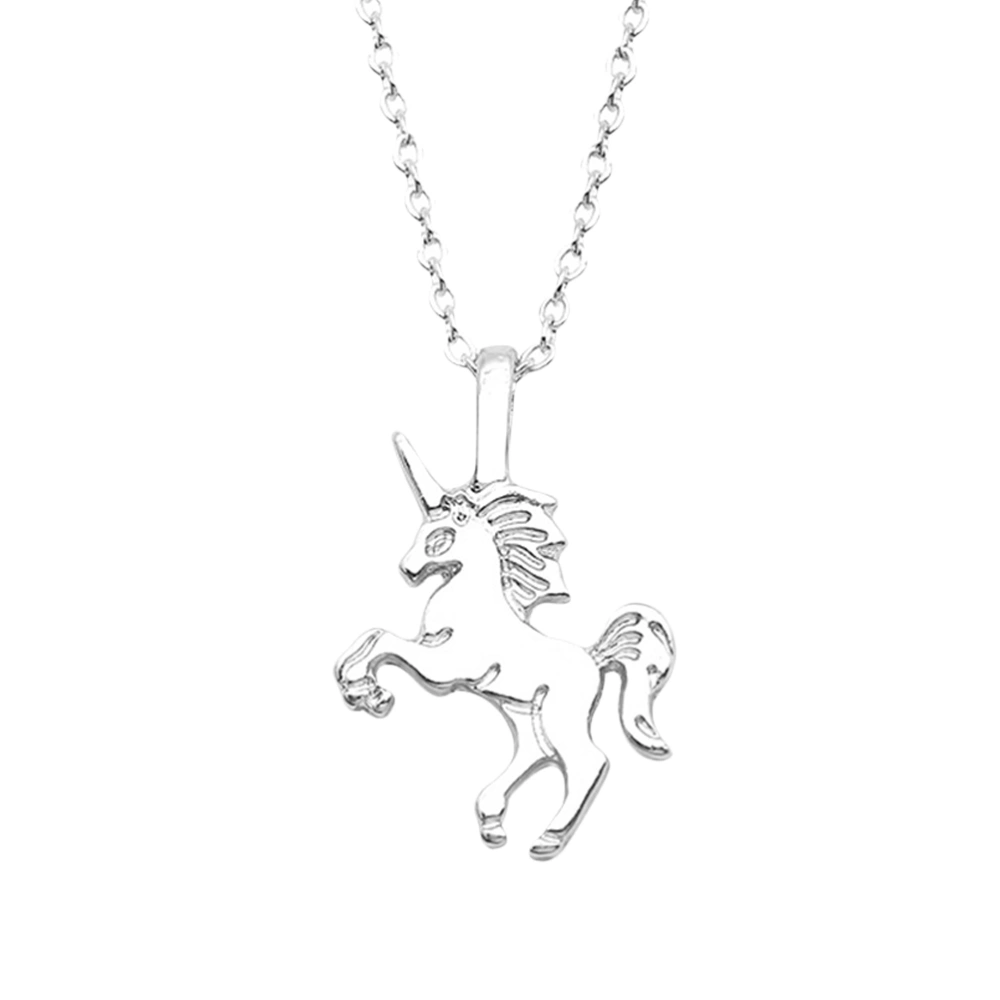 Women Necklace Stylish Simple Hollow out Unicorn Shape Necklace (Silver)