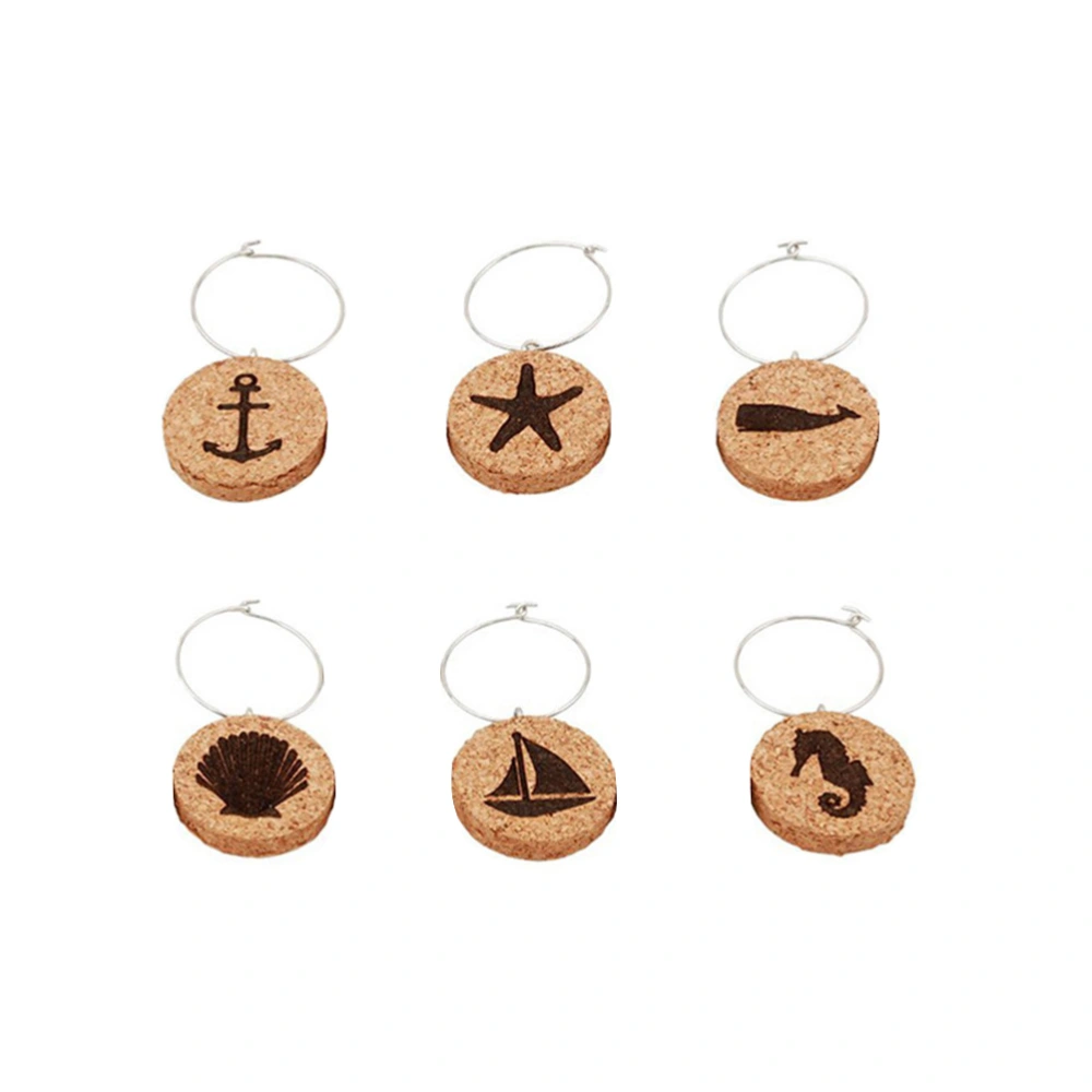 6pcs Wine Glass Charms Rings Wood Glass Drink Markers Tags Wire Hoops Party Favors Supplies