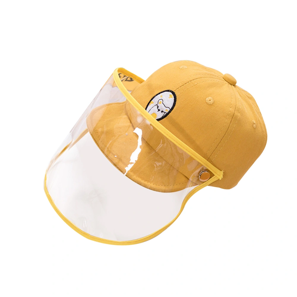 Yellow Cotton Peaked Kids Durable Baseball Hat Detachable Outdoor Protective Sun Protection Headwear with Transparent Face Cover (Suitable for 5-15 Months Kids)